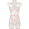 Women's Lace Stitching Bra Suspenders Three-piece Set
