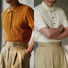 Ice Silk Short Sleeve Knitted Fashion Vertical Stripes Lapel Men