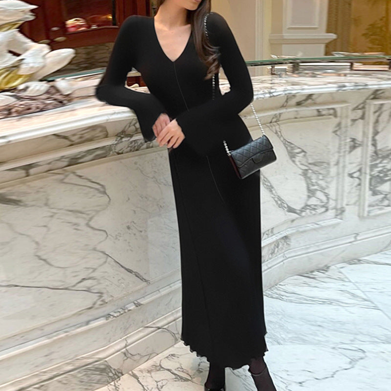 Autumn And Winter High-grade Waist Slimming Elegant Graceful Dress