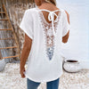 Women's European And American Leisure V-neck Short-sleeved Hollow-out White T-shirt