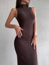 Knitted Turtleneck Sleeveless Midi Dress Elegant French Dress