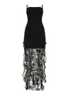 Vacation Style Lace Strap Irregular Sexy Black Dress