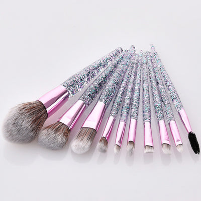 10 PCs Crystal Makeup Brushes Brush Suit Glitter Powder Handle Blush Loose Powder Brush Set
