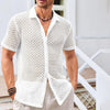 Fashion Solid Color Polo Collar Short Sleeve Mesh Shirt Tops Men Clothing