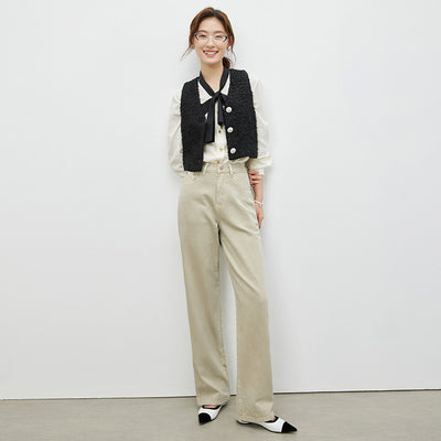 Apricot Wide-leg Draggle-tail Trousers Loose Straight