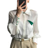 Elegant Jade Buckle Silk Shirt