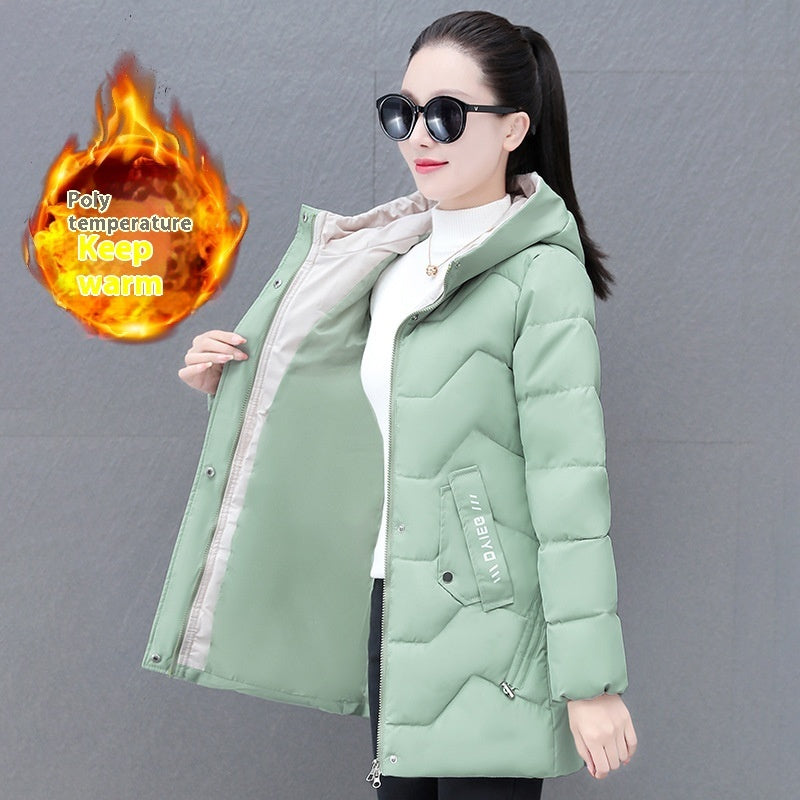 Mid-length Hooded Thickened Thermal Down Cotton-padded Coat