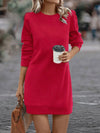 Women's Midi Dress Round Neck Long Sleeve Solid Color Dress