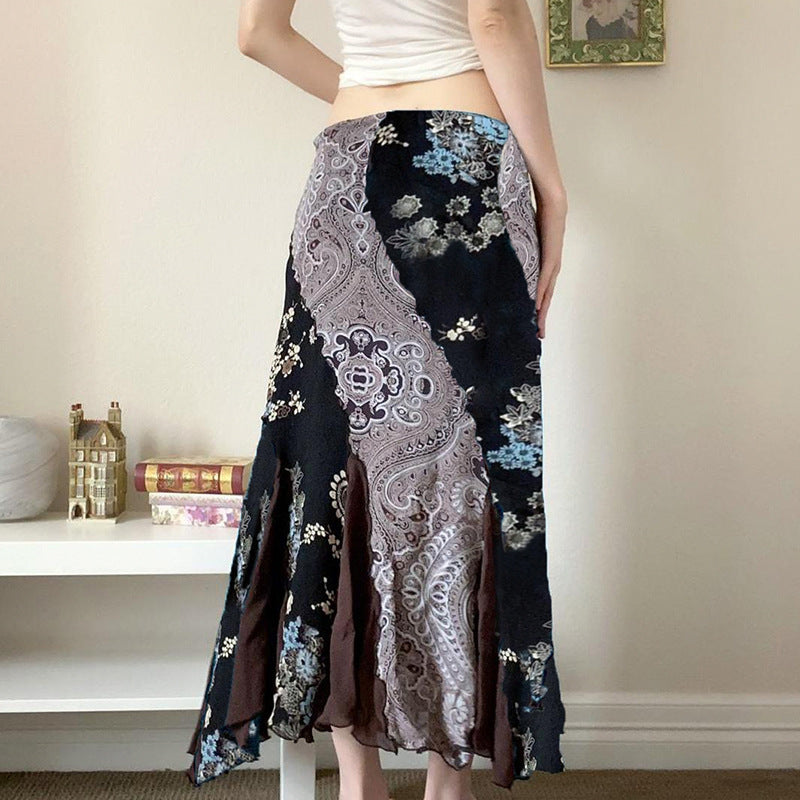 European And American Retro Style Floral Fashion All-match Skirt For Women