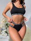 New Black Sunken Stripe Letters Seduction Underwear Two-piece