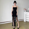 Vacation Style Lace Strap Irregular Sexy Black Dress