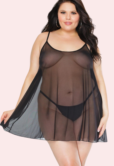 Plus Size Sheer Black Chemise