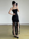 Vacation Style Lace Strap Irregular Sexy Black Dress