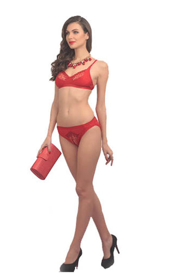 Fancy Hot Red Embroidery Bra Brief Set