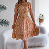 Floral Square Collar Ruffles Dress Women's Clothing