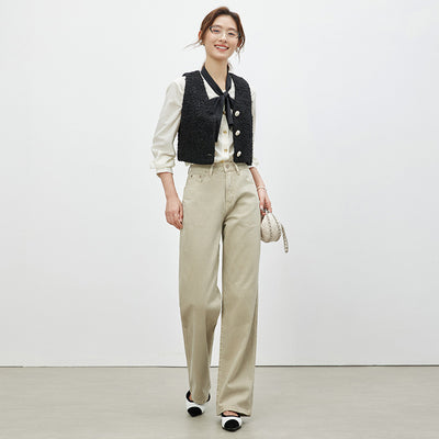 Apricot Wide-leg Draggle-tail Trousers Loose Straight