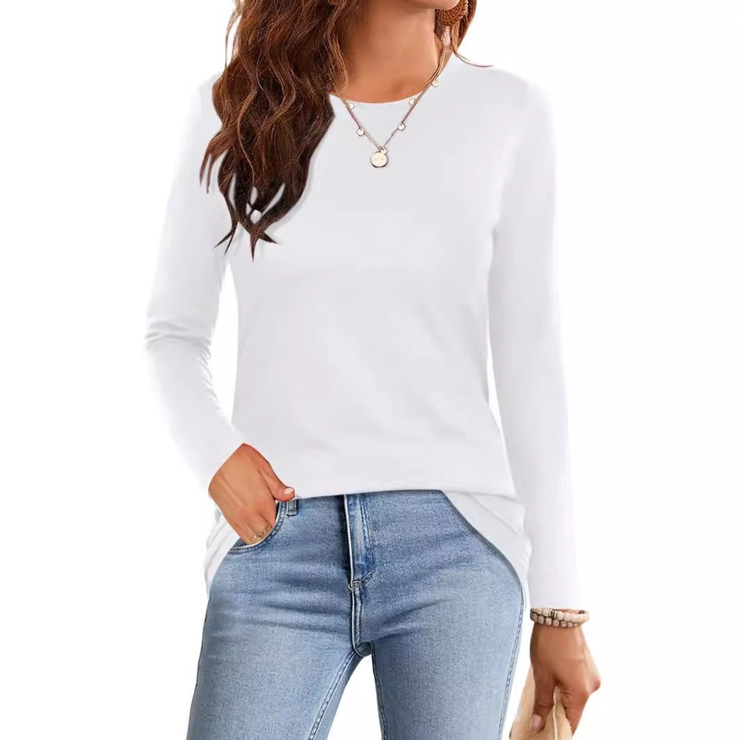 Solid Color Casual Round Neck Long Sleeve T-shirt