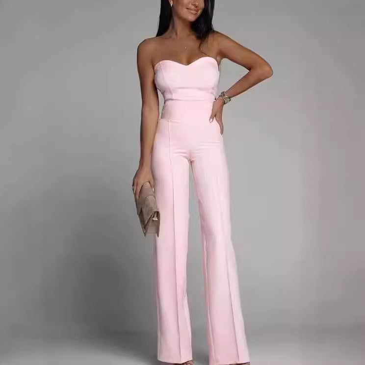 Women's Slim-fit Tube Top Straight Jumpsuit