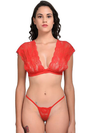 Very Sexy Red Lace Bra G-String Set