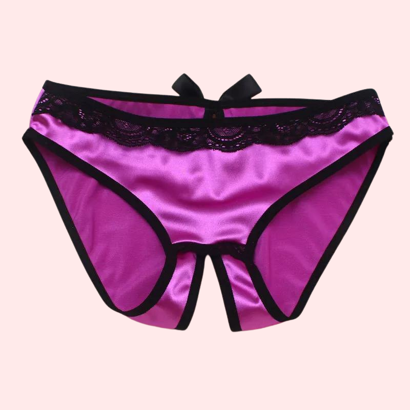 French Daina Silk Satin & Lace Crotchless String in Elegant Gift Box