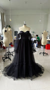 Women's Long Sleeve Transparent Lace Black Wedding Dress