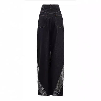 Autumn New Diamond Studded Hollow Stitching Wide-leg Trousers For Women