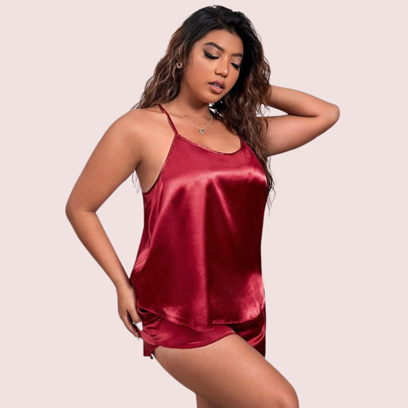 Plus Size Women's Silk Cami and Shorts Set