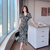 Waist Slimming Temperament Printed Midi Dress