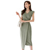 Green Folds Design Irregular Skirt Midi Dress