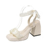 Medium Chunky Heel Crystal French Style Fairy Pearl Roman Sandals