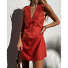 V-neck Cotton And Linen Sleeveless Dress Women's Solid Color Vest Short Skirt