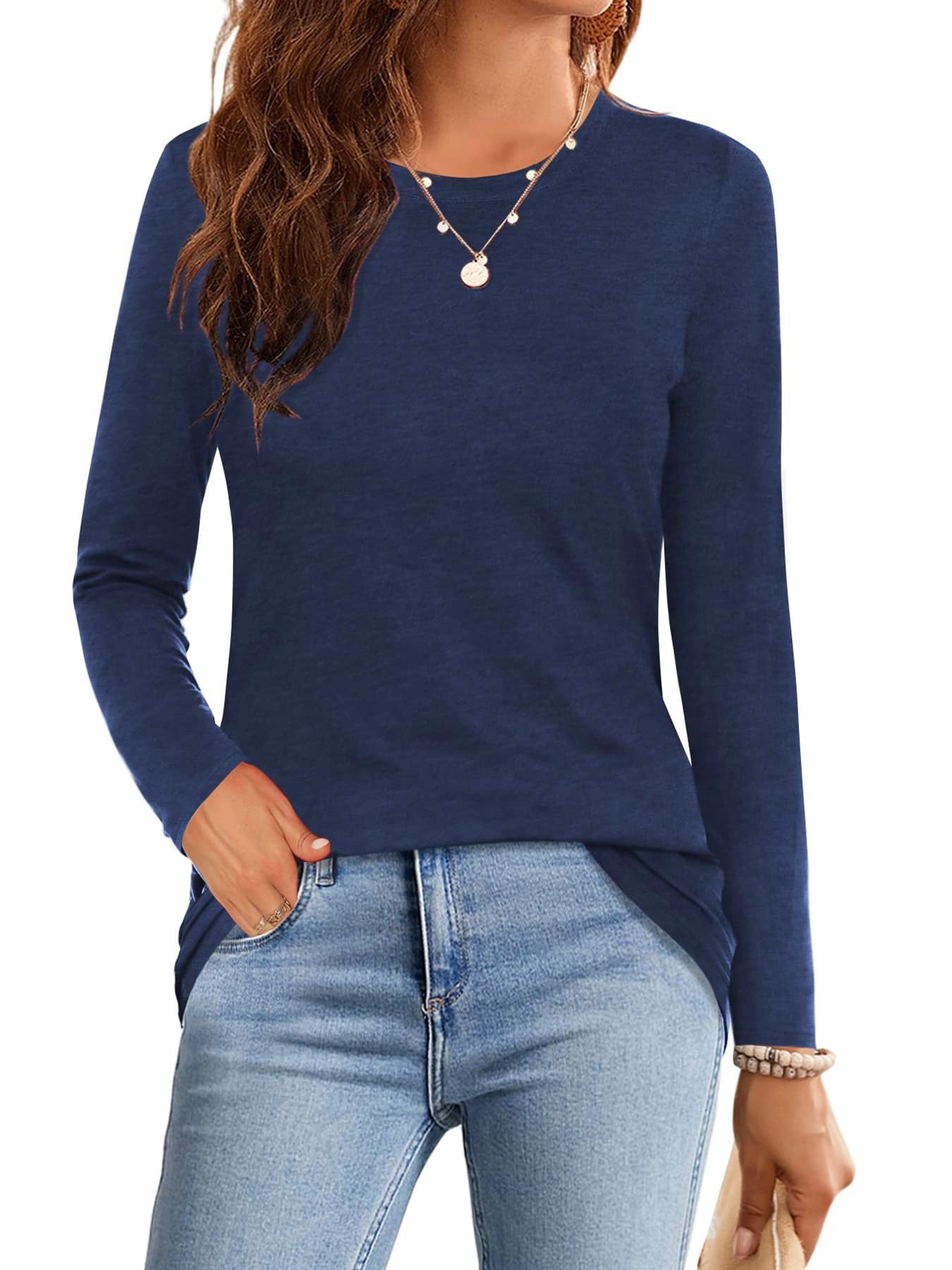 Solid Color Casual Round Neck Long Sleeve T-shirt