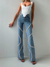 Loose Straight Leg Jeans And Fashionable Casual Pants With A Rhine Stone Denim Design Around Them Suitable For Women