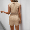 Jumpsuit Tied V-neck Solid Color One-piece Shorts