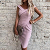 V-neck Sleeveless Bag Hip Midi Dress