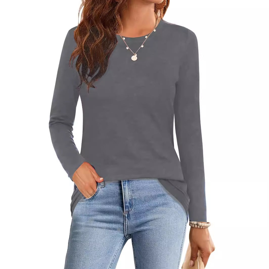 Solid Color Casual Round Neck Long Sleeve T-shirt