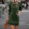 Women's Midi Dress Round Neck Long Sleeve Solid Color Dress