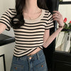 Casual Short-sleeved Slim-fit Striped T-shirt