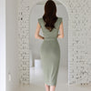 Green Folds Design Irregular Skirt Midi Dress