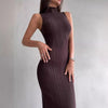 Knitted Turtleneck Sleeveless Midi Dress Elegant French Dress