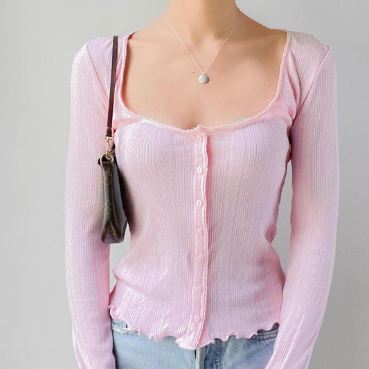 Retro Simple Square Collar Top Women's Fashion