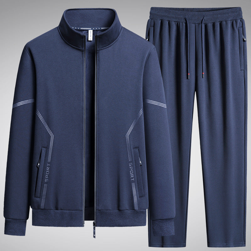 Two-piece Set Fleece-lined Thickened New Stand Collar Men's Leisure Sports Suit