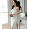 White Slim Bottoming Thin Suspender Midi Dress