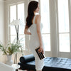 White Slim Bottoming Thin Suspender Midi Dress