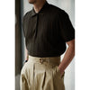 Ice Silk Short Sleeve Knitted Fashion Vertical Stripes Lapel Men