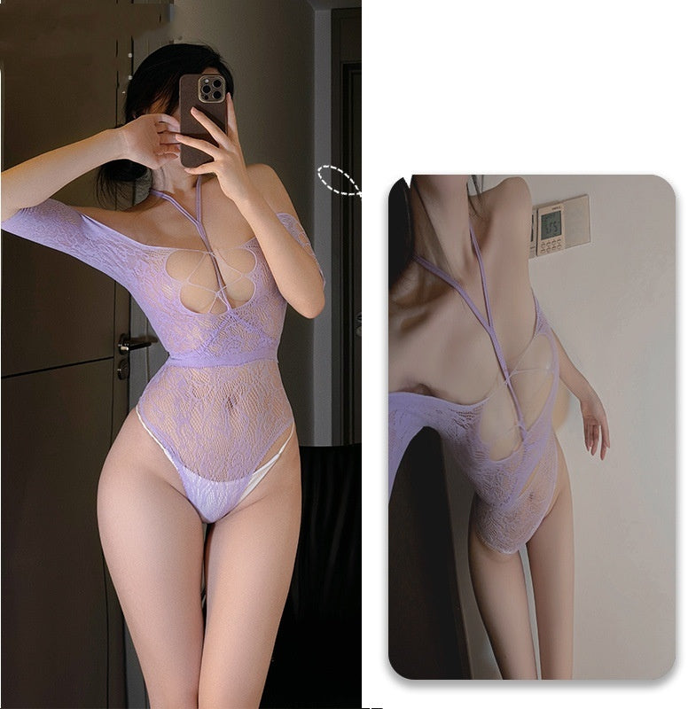 Crotchless Silk Mesh Bodysuit Mesh Stockings