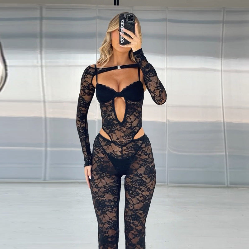 Women's Slim-fit Lace Long-sleeved Jumpsuit