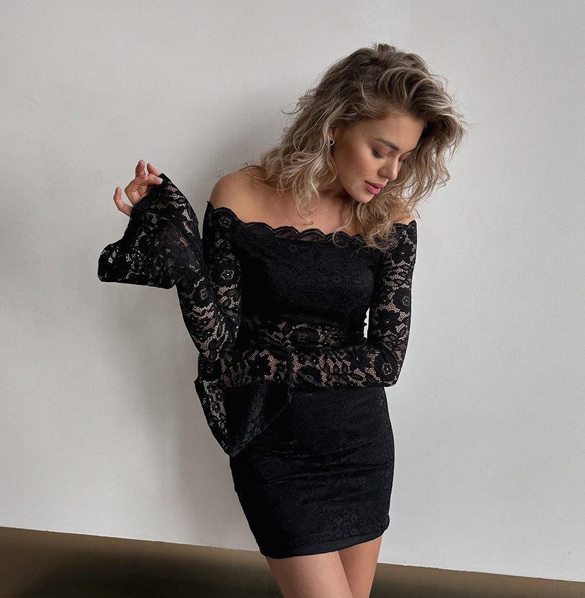 Off-shoulder Lace Dress Women's Cinched Bodycon