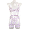Women's Lace Stitching Bra Suspenders Three-piece Set