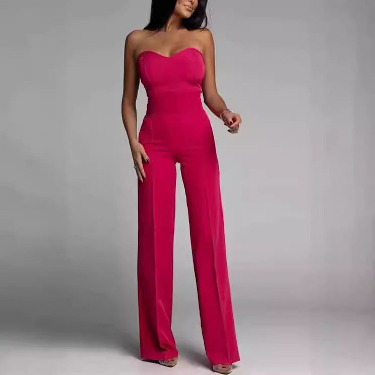 Women's Slim-fit Tube Top Straight Jumpsuit